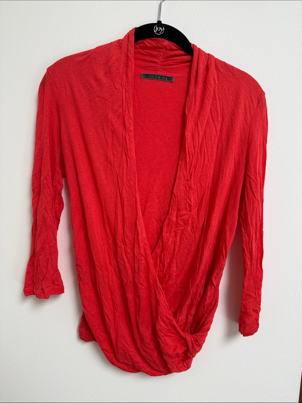 Velvet Bright Coral Draped Wrap-Front Blouse